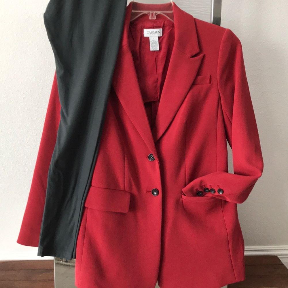 CARMEN MARC VALVO Red Long Blazer - Picture 2 of 8